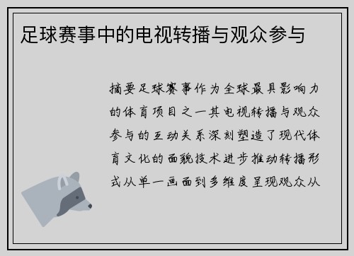 足球赛事中的电视转播与观众参与
